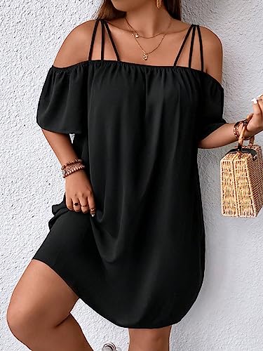 SOLY HUX Women's Plus Size Dresses Off Shoulder Short Sleeve Short Dresses Causal Loose Tunic Summer Dress3