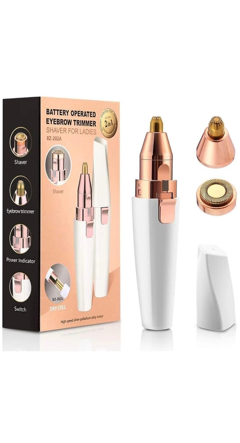 Eyebrow Trimmer for Women – 2-in-1 Rechargeable Facial Hair Remover with Replaceable Heads | Painless Eyebrow Razor & Precision Hair Removal Tool with Indicator Lights (White)-image-10