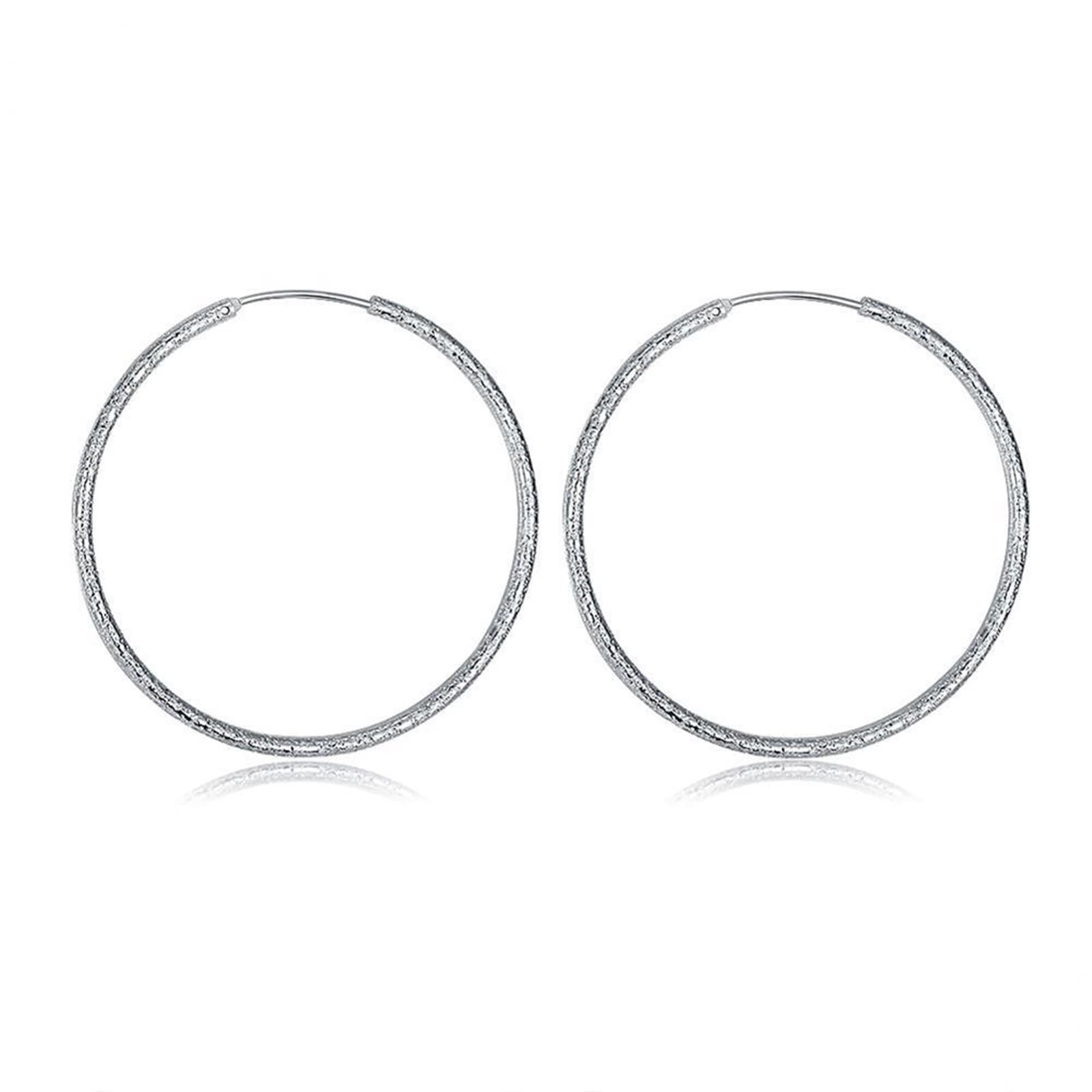 Pendientes Joven Mujer Oro Blanco 18 K Grande Joyería Pendientes Aros Fiesta Hipoalergenicos