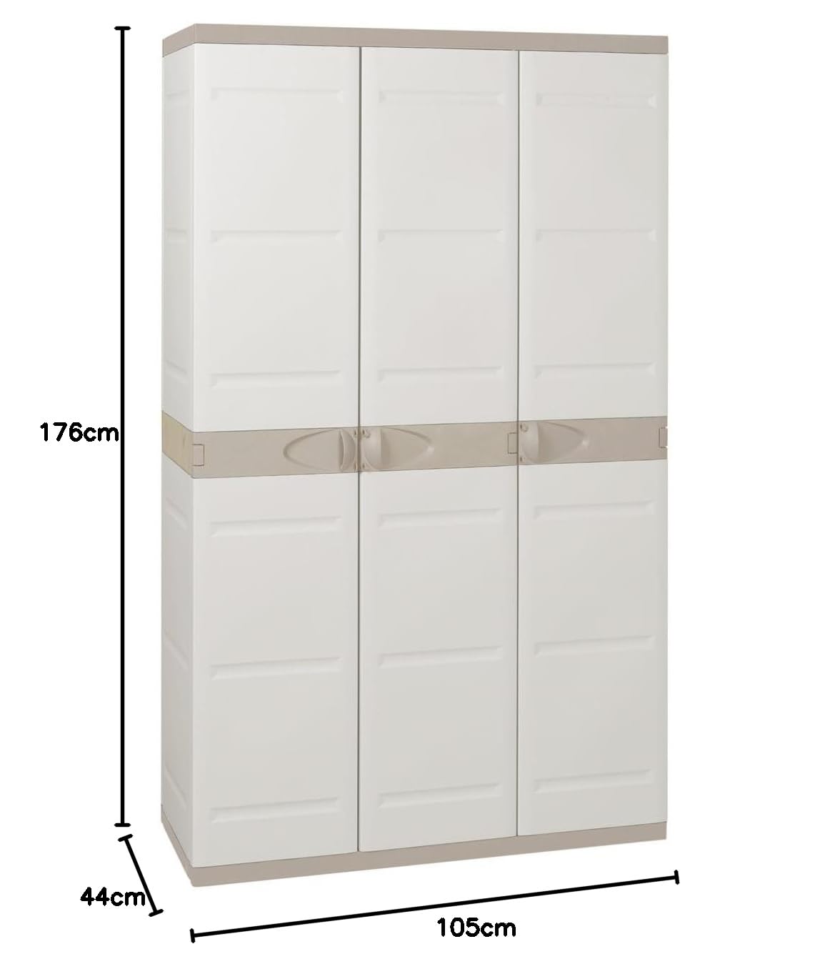 Jardin202 - Armario de Resina con Escobero | 3 Puertas y 4 Estantes | Almacenaje Exterior | Titanium Beige o Negro | 105x44x176 cm | (Beige)