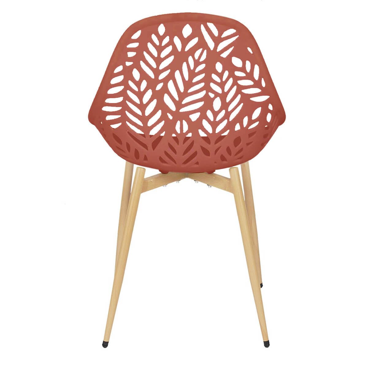 AltoBuy SAYA - Lot de 4 Chaises de Jardin Coque Plastique Ajourée Terracotta Pieds Métal
