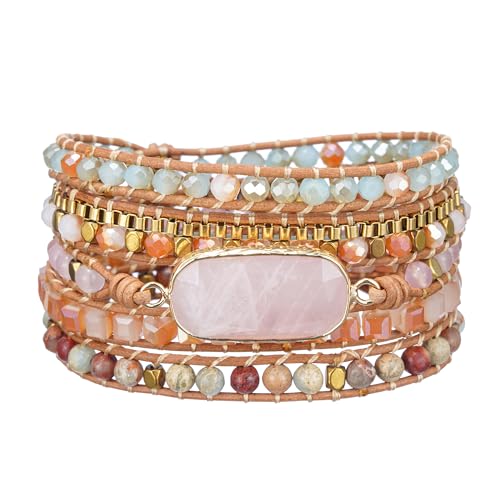 Image of Plumiss Women Boho Handmade Natural Stone Crystal Leather Bead Wrap Bracelets Collection