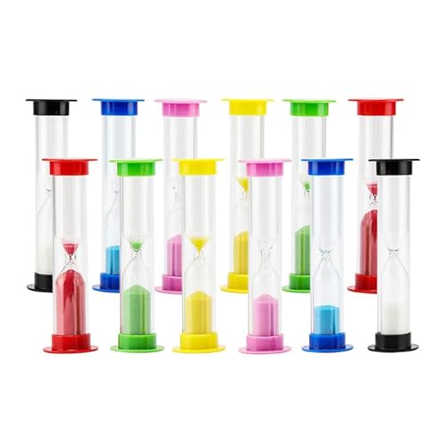 ZEONHAK 12 Pack 6 Sizes Sand Timer Set, Mini Sand Clock Timers Kit, Small Colorful Sandglass Timer Plastic Hourglass Timer, 30sec / 1min / 2mins / 3mins / 5mins / 10mins, 6 Colors