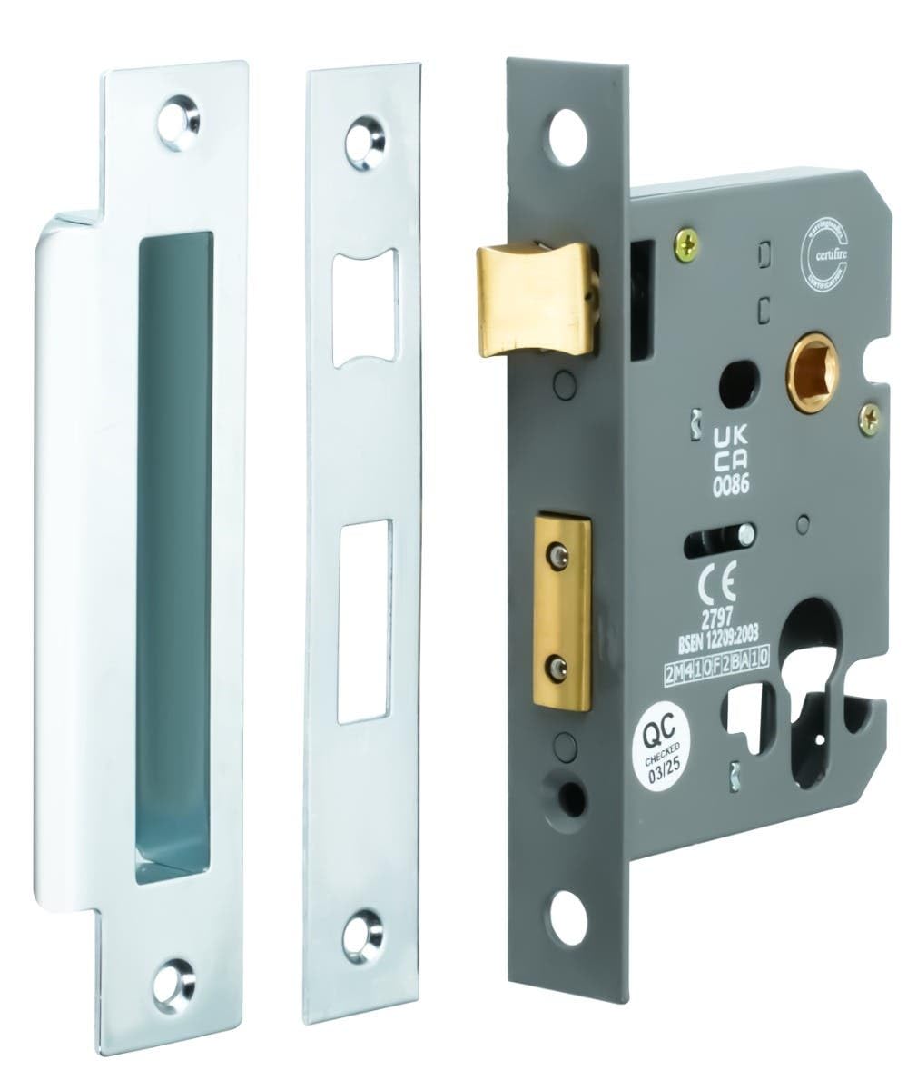 76mm Euro Profile Sashlock UKCA/CE Fire Rated Polished Chrome