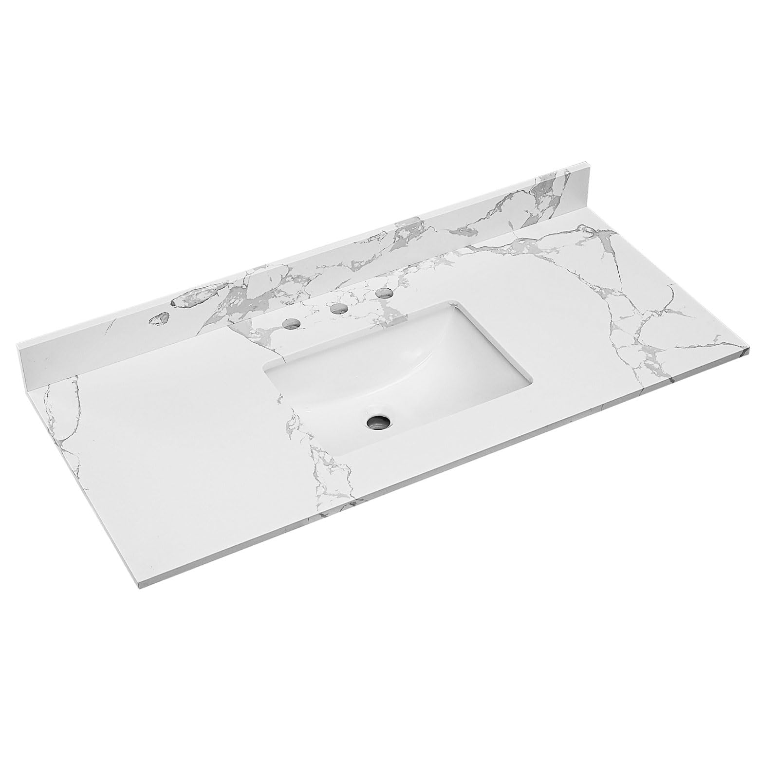 EQLOO 49"x22" Vanity Top with Sink, Engineered Stone Vanity Top with Rectangular Undermount Ceramic Center Sink, 8 Inch Faucet Hole Spacing with Backsplash Countertops for Bathroom