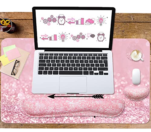 Large Mouse Pad and Keyboard Wrist Rest, Desk Pad for Keyboard and Mouse, 4-in-1 Large Gaming Mouse Pad with Wrist Support, Desk Mat for Home Office Study Game-Pink Stay Positive