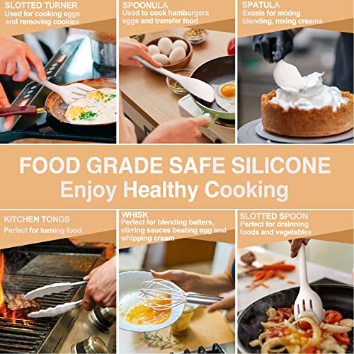Kitchen Utensils Set, Umite Chef 22Pcs Silicone Cooking Utensils Set, Heat Resistant Silicone Kitchen Spatulas Set With Holder, White Cooking Gadgets Tools Set For Nonstick Cookware, Dishwasher Safe #TOP2