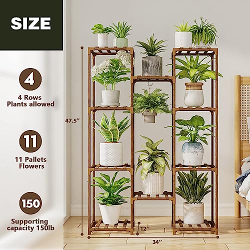 Bamworld Plant Stand Outdoor Indoor Hanging Plant Shelf Tall Large Plant Holder Wood For Living Room Plant Rack Indoor Multiple Plants Patio Balcony Garden #TOP4
