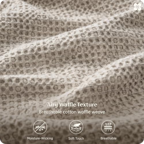 Image of Bedsure PureWoven 100% Cotton Waffle Duvet Cover Set, King, Linen Color