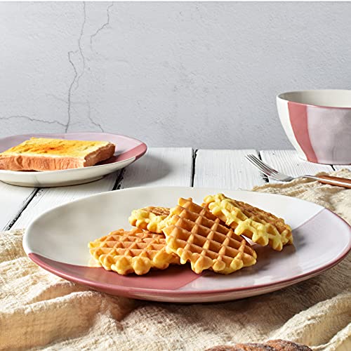 Bosmarlin Stoneware Dinnerware Set, Ceramic Bowls And Plates Set, Service For 4, 12 Piece, Microwave And Dishwasher Safe, Reactive Glaze (Red) #TOP4