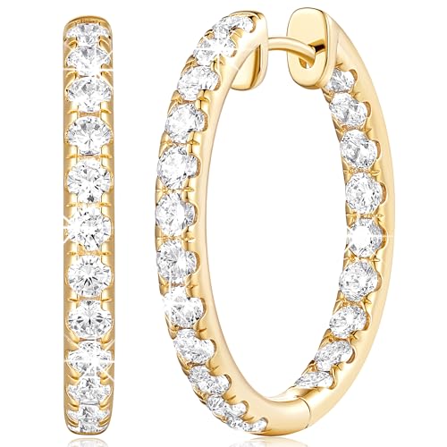 14K Gold Hoop Cubic Zirconia Hoops Earrings for Women’s Hoop Earrings 14 Karat Gold Hoops Earring with Cubic Zirconia 30mm