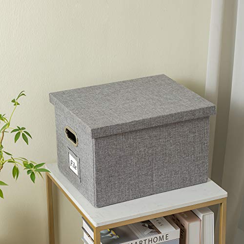 Juephe Linen File Boxes Organizer With Lids Letter/Legal Size Multi-Purpose Collapsible Hanging Gray File Storage Organizer Storage Filing Boxes (1) #TOP4