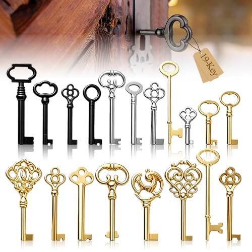 19 Pièces Clés Squelette Universelles Multi-Styles Clé Vintage Cle Pour Serrure Armoire Ancienne Meubles Anciens Tiroirs Armoires Horloges DIY Breloque Et...