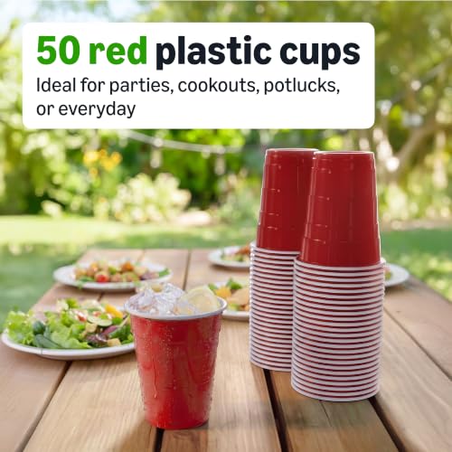 Amazon Basics Disposable Plastic Party Cups, Red, 18oz, 50 Count, Packaging May Vary - image 5