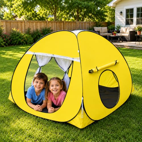 Image of SILVER SHINE Foldable Delightful Patterns Popup Kids Play Tent House for Multi Purpose|PlayTent House for up to 10 YearOld Kids Girls&Boys|Mosquito Net Design Tent for Kids-Yellow
