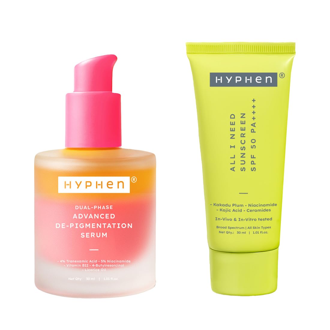 Hyphen Sun & Pigmentation Protection Combo | Dual Phase De-pigmentation Serum with 4% TXA | Corrects & prevents pigmentation | In-Vivo Tested SPF 50 PA++++ with New Gen UV Filters | Lightweight & Non-Sticky-image-3