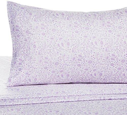 Image of Amazon Basics Lightweight Super Soft Easy Care Microfiber 3-Piece Bed Sheet Set with 14-Inch Deep Pockets, Twin XL, Lavender Paisley, Machine Wash Warm, Tumble Dry Low