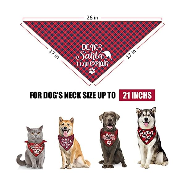 4 pack dog christmas bandanas - classic triangle merry christmas printing plaid xmas fall pet scarf bibs kerchief gifts set - pet holiday accessories decoration for small to large puppy dogs cats - image 3