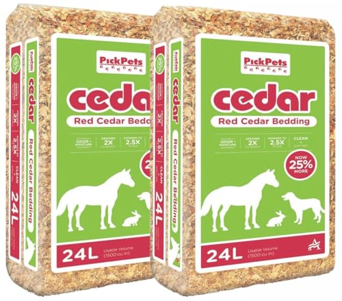 Pick Pets Red Cedar Bedding for Dogs Rabbits and Horses | 100% Pet-Safe Material | All-Natural | Zero Artificial or Unsafe Chemicals 24L (2 Pack)