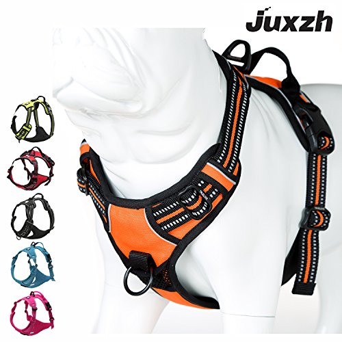 JUXZH Soft Dog Harness .3M Reflective No Pull Harness with handle and Two