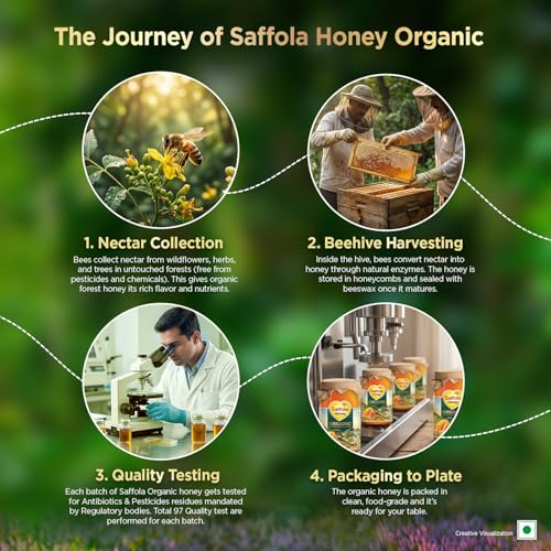 Image of Saffola Wild Forest Organic Honey, 500g, 100% Pure Wild Forest Organic Honey (Pack of 3)