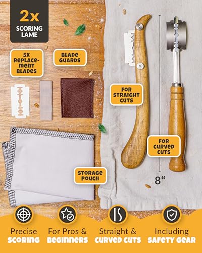 Image of CRUSTLOVE 2pcs Set Bread Lame with 5 Blades - Sourdough Scoring Tool Set with Straight & Curved Scoring Knife for Sourdough and Bread Baking, Dough Scorer, Bread Scoring Tool, Bread Baking Supplies