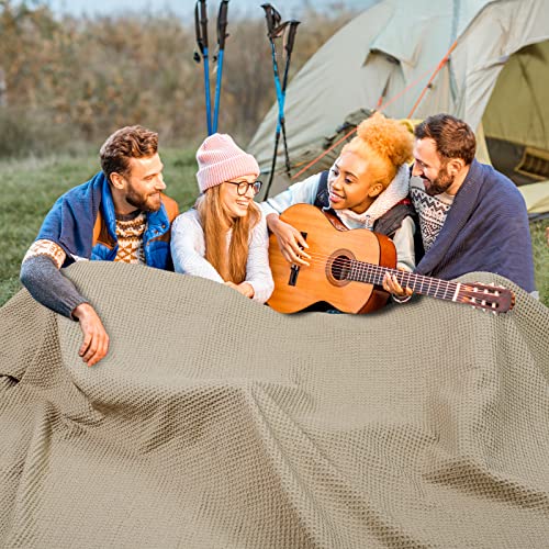 Image of PHF 100% Cotton Waffle Oversized King Big Blanket, 120 inch X 120 inch Simply Taupe | Pre-washed Natural Soft Cozy Lightweight Breathable, Textured Decorative Layer for Bed Guest Room, Machine Washable, Giftable