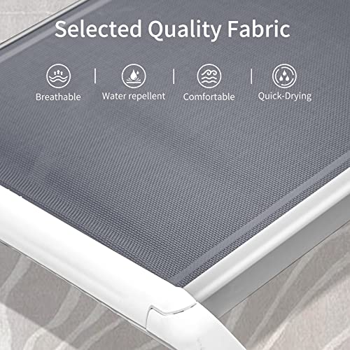 Domi Outdoor Living Outdoor Chaise Lounge - Adjustable Aluminum Patio Lounge,Plastic Pool Lounge Chair (2 Grey Lounges W/Table) #TOP6