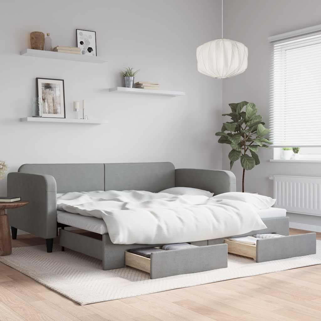 Divano letto nido con cassetti, grigio chiaro, 100 x 190 cm