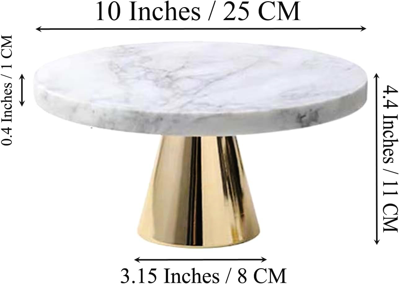 10 Inches 25 cm Round Marble Decor Plate Stand, Marbled Party Dessert Cheese Display Plate for Wedding Party Birthday Baby Shower Celebration Home Decor Cupcake Stands Pedestal Holder - White