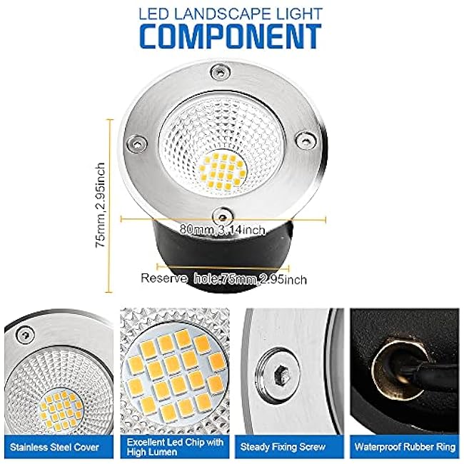 7W Led Landscape Well Lights, Low Voltage Landscape Ground Lights,12V/24V Landscape Lighting,IP67 Waterproof Outdoor InGround Lights for Garden Tree Uplights,Deck,Yard,Patio 6Pack(Warm White)