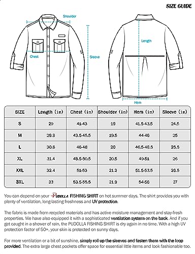 Pudolla Men'S Sun Protection Fishing Shirts Long Sleeve Travel Work Shirts For Men Upf50+ Button Down Shirts With Zipper Pockets thumb #5
