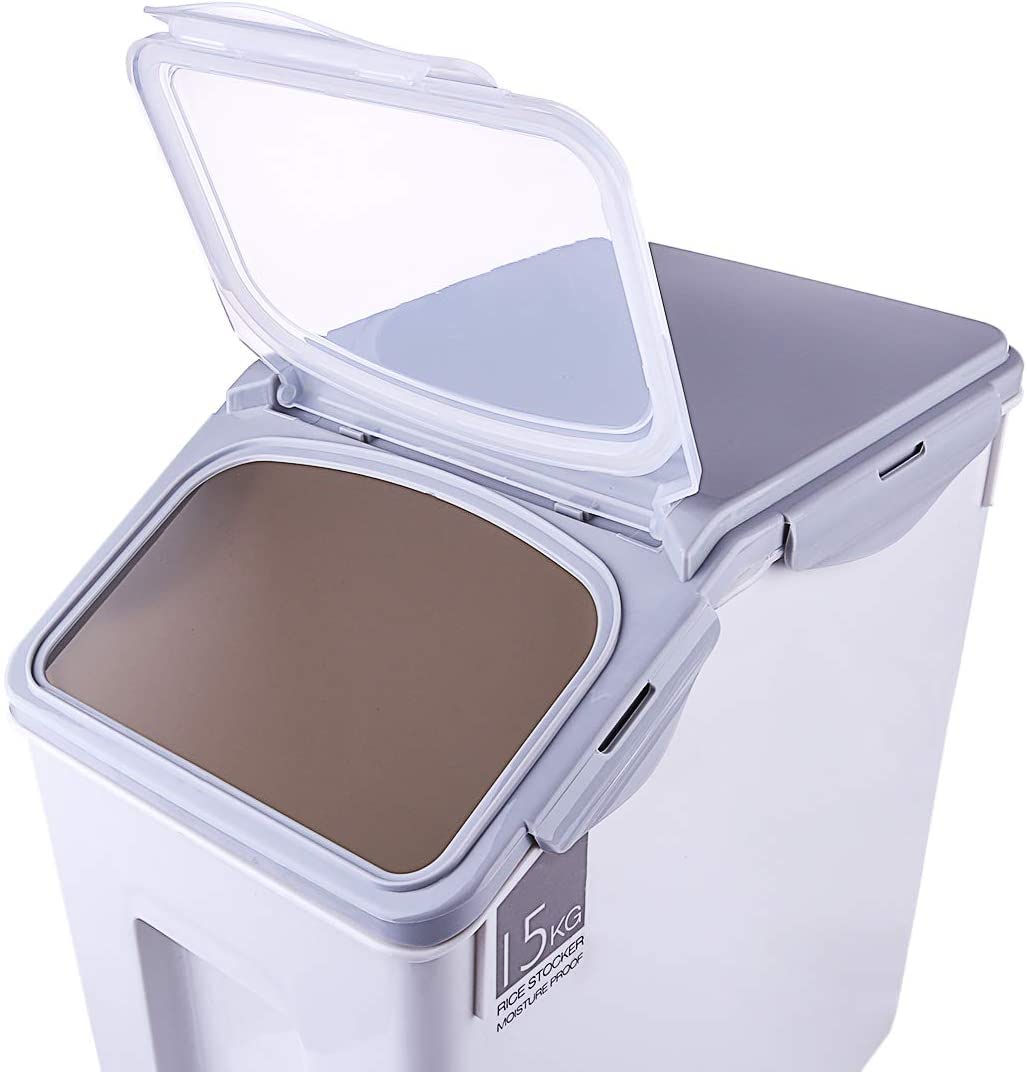 10/15 kg Conteneur de Riz Boîte de Riz Rangement Conteneur de Riz Récipient Céréateur Boîte de Rangement Alimentaire Boîte de Rangement des Grains de Cuisine pour la Cuisine - Gris,10kg