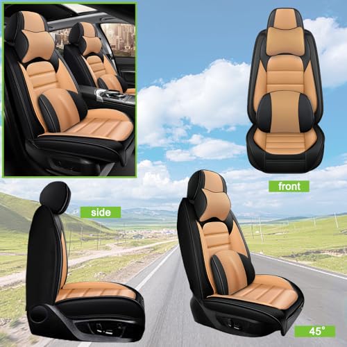 Image of Luxury Seat Covers for Subaru Outback 2006-2024,2PCS Nappa Leather Car Seat Covers,Waterproof Seat Protectors Auto Seat Covers,Breathable Nonslip Interior Cover Seats for Cars(Black and Orange)