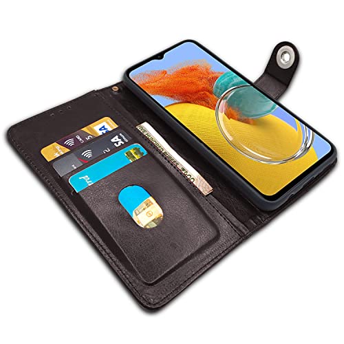 Image of Pikkme Samsung Galaxy M14 5G Flip Cover Leather Finish | Inside TPU with Card Pockets | Wallet Stand and Shock Proof | Complete Protection Button Flip Case (Coffee)