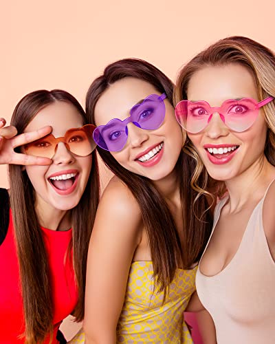 CHENGU 20 Pairs Heart Shape Sunglasses Rimless Heart Glasses Transparent Candy Color Bachelorette Sunglasses Colorful Frameless Glasses Mixed Colors Love Eyewear for Women Cosplay Party Favors 7