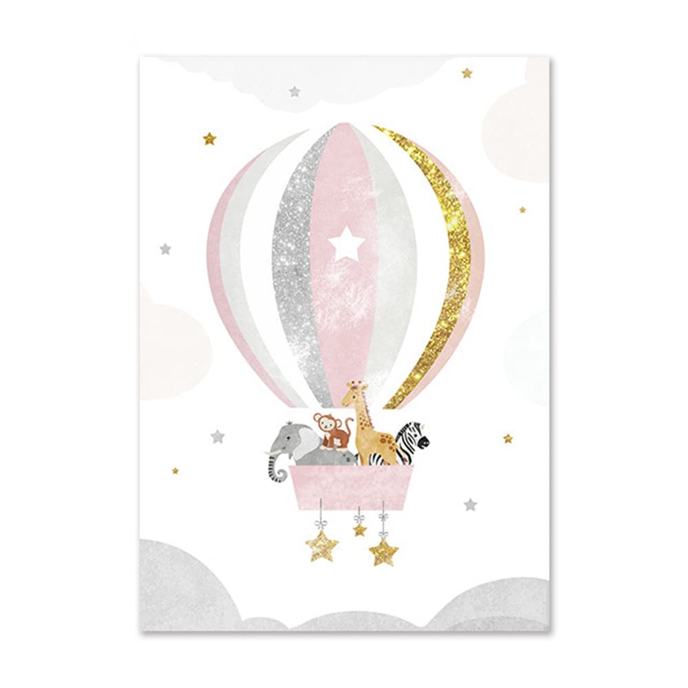Youihom 3 posteri camera da letto ragazza tavolo bebe arcobaleno mongolfiera animali rosa tela con nome personalizzato parete art déco regalo senza cornice