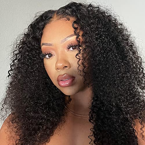 Image of ISEE Kinky Curly Lace Front Wig Human Hair Wear Go Glueless Wig 16 Inch