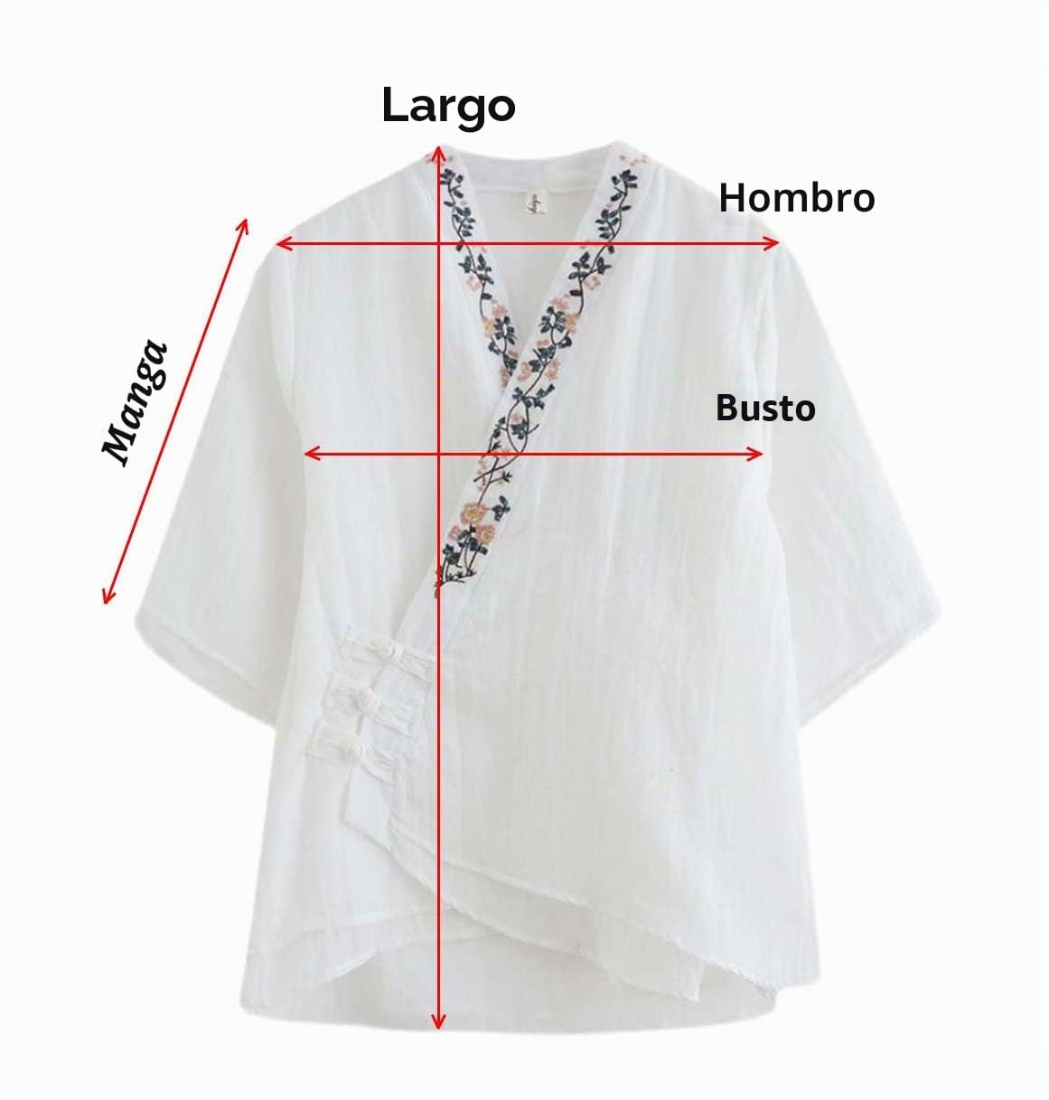 The Princess Bride Hanfu - Blusa informal de lino, manga 3/4, cuello en V, ropa tradicional china con botones de rana china, para verano, A4
