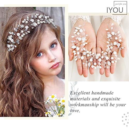 IYOU Flower Girl Headband Silver Floral Pearl Headpiece Crystal Bridal Hair Vines Princess Communion Wedding Hair Accessories for Kids - Image 3