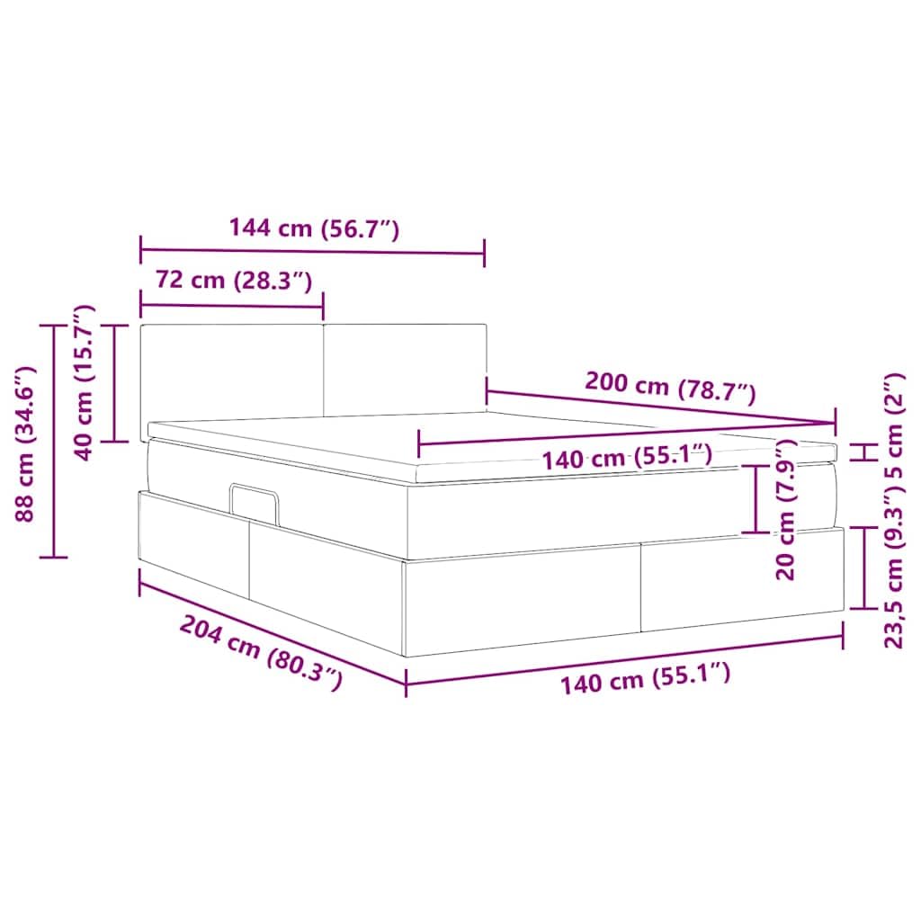 Cama canapé tapizada Azul Oscuro de Terciopelo 140 x 200 cm con almacenaje elevable, cabecero, somier de láminas, Estructura de Metal y colchón para Dormitorio Moderno, 2 plazas