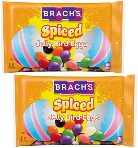 Spiced Jelly Bird Eggs Easter Candy Bundle. Includes Two-9 Oz Bags of Brachs Spiced Jelly Bird Eggs Jelly Beans! Seven Jelly Bean Flavors in Each Bag! Comes with a BELLATAVO Fridge Magnet!
