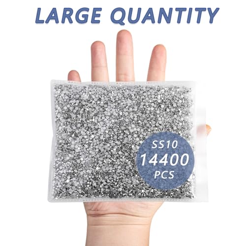 Image of Beadsland Flat Back Rhinestones Bulk, Silver Hematite, SS10, 14400pcs | Flatback Glass Gems for Nails Crafts Clothes DIY Decoration, Glue Fix, 2.7-2.9mm