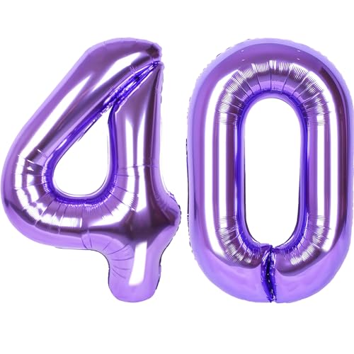 Image of Number Balloons for Birthday Decorations - 40 Inch Large Party Balloons 40, Purple Foil Number Balloons for Boys Girls, Balloons for Party Supplies