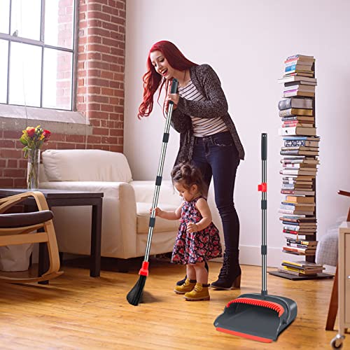 Image of Upgrade Broom and Dustpan Set, Broom with Dustpan Combo Set, Large Size and with Long Handle, Upright,Ideal for Indoor Outdoor Garage Kitchen Room Office Lobby Use (Black&Red)