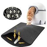 Powmag Katzenklo Matte, 45x60CM Doppelte Design Katzenstreu Matte, Katzenmatte Katzenklo mit Klettverschluss, Wasserdicht und Urin Proof Katzenmatte Katzenklo für Litter Catcher [Schwarz]
