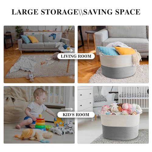 XXXLarge-Blanket-Basket-Living-Room-22-x-22-x-14-Cotton-Rope-Baskets-for-Storage-Large-Woven-Basket-for-Toys-Towels-Pillows-Clothes-Rope-Laundry-Basket-with-Handles-Nursery-Hamper-Bin