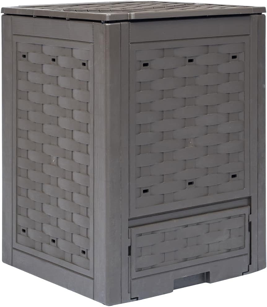 SKM Garden Composter Brown 23.6“x23.6”x32.7“ 79.3 gal Plastic Rattan