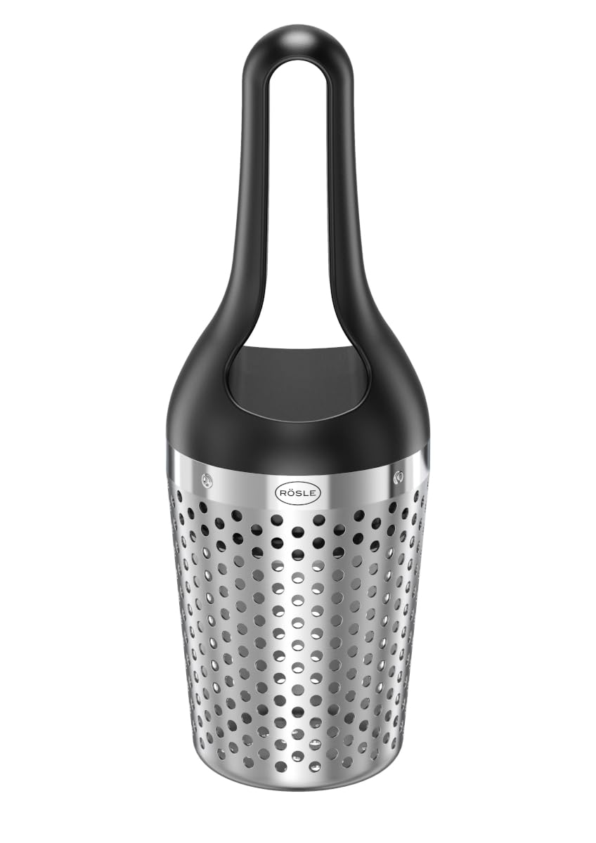 RÖSLE Kräuterdusche mit Wiegemesser, Schneider zum Waschen und Zerkleinern von Kräutern, Edelstahl 18/10, Polypropylen, spülmaschinengeeignet, Schwarz/Silbern