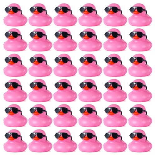 BOZILY 36pcs Pink Mini Rubber Ducks in Bulk with Sunglasses Funny Car Sccessories for Dashboard Decorations Small Rubber Duck Home Decorations
